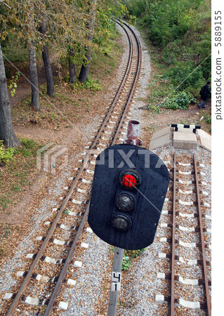 railroad and semaphore with red signal railroad and semaphore with red signal 5889155
