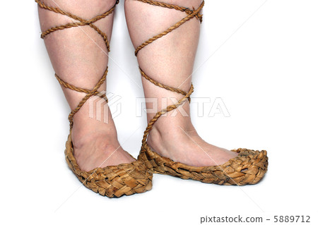 peasant woman legs in russian bast shoes 5889712