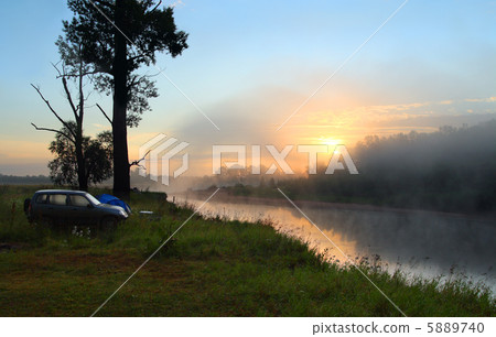 fog sunrise on the river 5889740