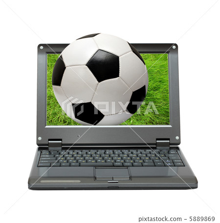 small laptop with soccer football ball small laptop with soccer football ball 5889869