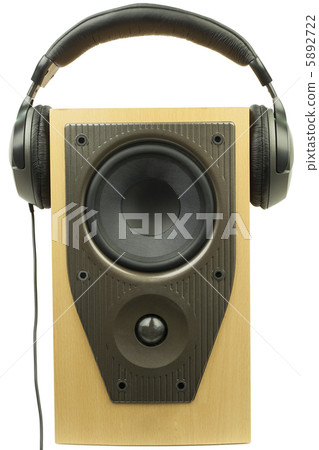 Audio headphone and speaker on white background Audio headphone and speaker on white background 5892722