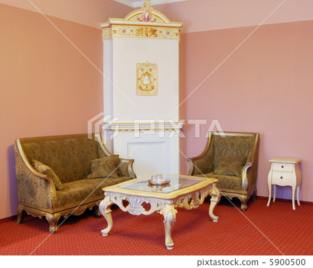 Room with luxury furniture and fireplace 5900500