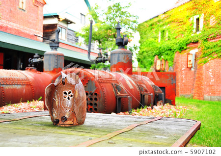 Mascot of red brick warehouse square 5907102