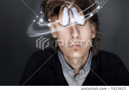 Young Business man against gray background. Distorted head and c Young Business man against gray background. Distorted head and c 5923625
