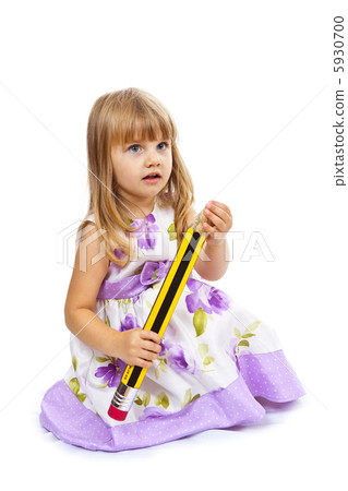 Little girl holding big pencil Little girl holding big pencil 5930700