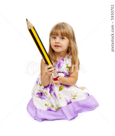 Little girl holding big pencil Little girl holding big pencil 5930701