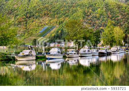 motorboats at bay with reflection 5933721