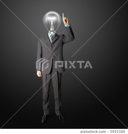 full length businessman with lamp-head push the button full length businessman with lamp-head push the button 5935388