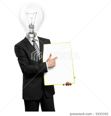 lamp head businessman with empty write board lamp head businessman with empty write board 5935391