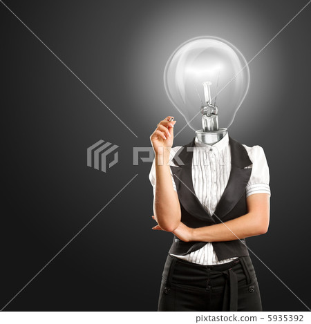 Lamp Head Businesswoman Writing Something Lamp Head Businesswoman Writing Something 5935392