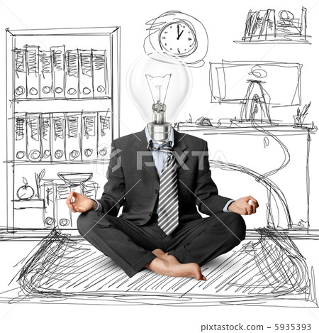 lamp-head businessman in lotus pose 5935393