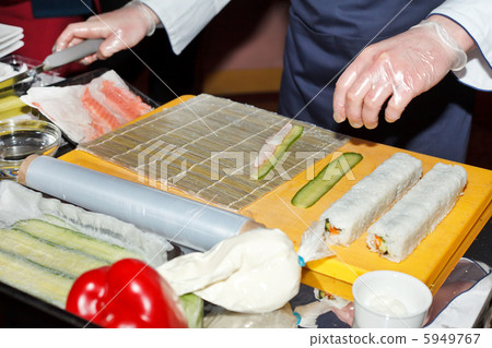 chef preparing sushi in the kitchen 5949767
