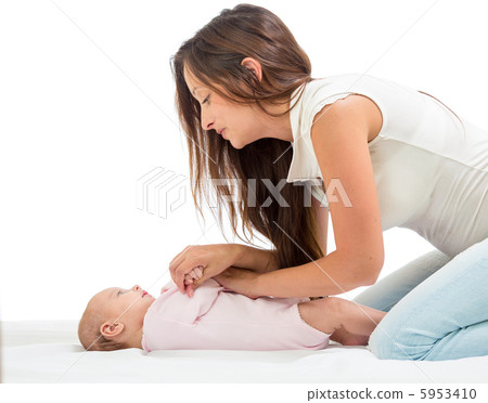 mother doing gymnastics her baby infant girl 5953410