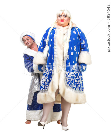 Travesty Actors Genre Depict Santa Claus and Snow Maiden 5954542