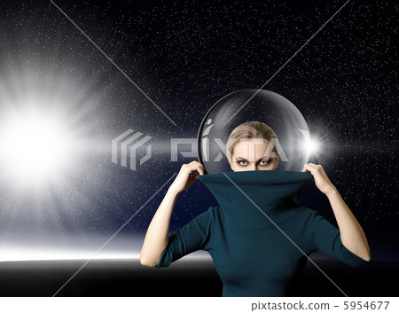 fashion ninja woman in space with glass space-suit fashion ninja woman in space with glass space-suit 5954677