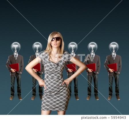 woman and lamp head businesspeople with laptop woman and lamp head businesspeople with laptop 5954943