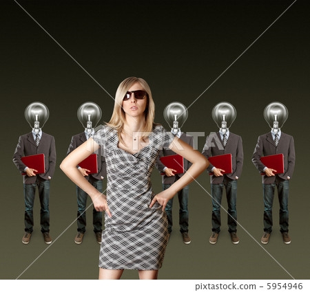 woman and lamp head businesspeople with laptop woman and lamp head businesspeople with laptop 5954946