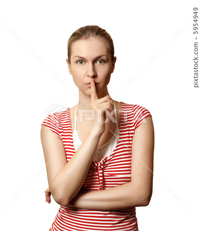 Sporty woman with finger near mouth Sporty woman with finger near mouth 5954949