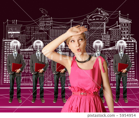 woman and lamp head businesspeople with laptop woman and lamp head businesspeople with laptop 5954954