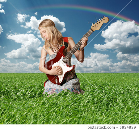 hippie girl with the guitar outdoor hippie girl with the guitar outdoor 5954959