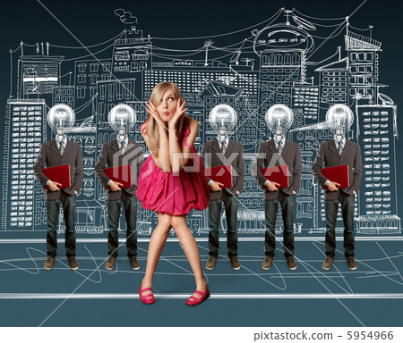 woman and lamp head businesspeople with laptop woman and lamp head businesspeople with laptop 5954966