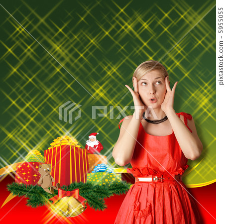 Woman In Red With Christmas Gifts Woman In Red With Christmas Gifts 5955055