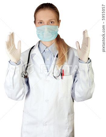 doctor woman in mask looking at camera doctor woman in mask looking at camera 5955057