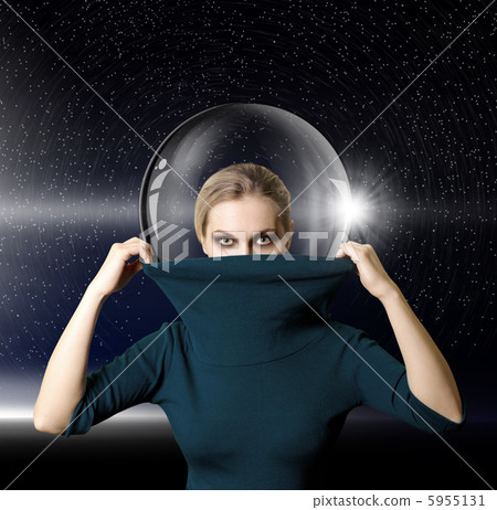 fashion ninja woman in space with glass space-suit fashion ninja woman in space with glass space-suit 5955131