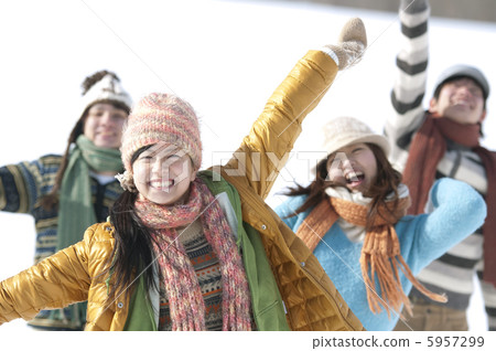 Funny young people in the snowy field Funny young people in the snowy field 5957299