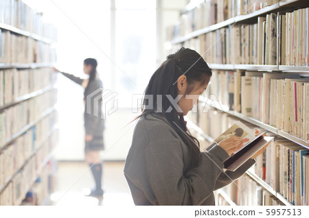 Junior high school students reading books in the library 5957513