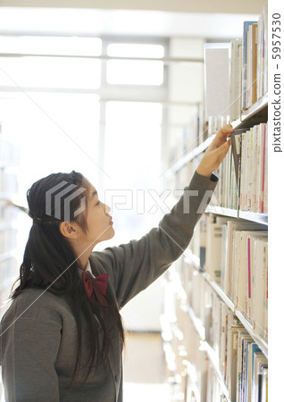 Junior high school students who choose books in the library 5957530