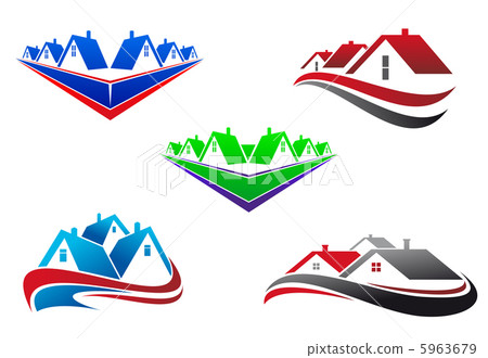 Real estate symbols - roofs and houses elements Real estate symbols - roofs and houses elements 5963679