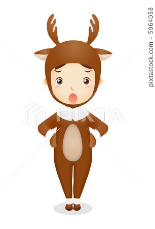 Infant illustration wearing a reindeer's costume Infant illustration wearing a reindeer's costume 5964058