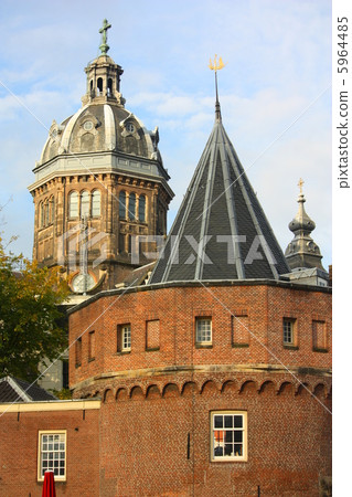 Amsterdam tower of tears and St. Nicholas' church 5964485