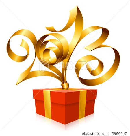 gold ribbon in the shape of 2013 and gift box 5966247