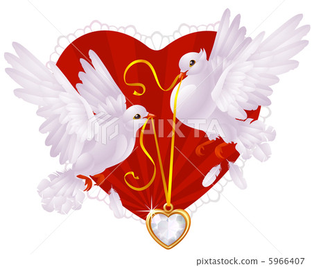 Two white pigeons and golden heart 5966407
