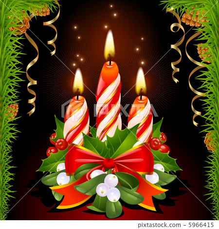 Christmas candles, holly, mistletoe and ribbon 5966415