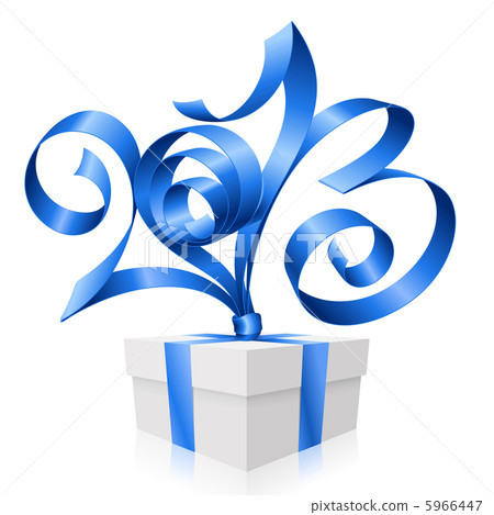Blue ribbon in the shape of 2013 and gift box 5966447