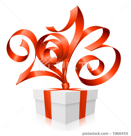 red ribbon in the shape of 2013 and gift box 5966450