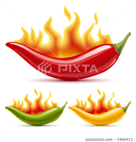 Green, yellow and red hot chili peppers 5966451