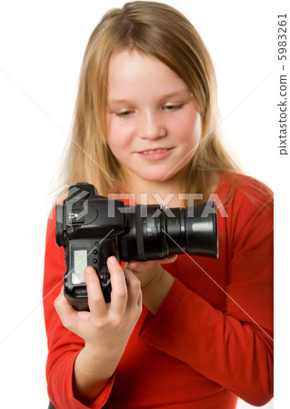 Pretty little girl with photo camera Pretty little girl with photo camera 5983261