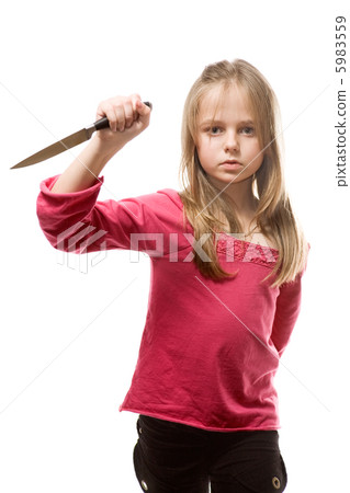 Cold blooded little girl with knife 5983559