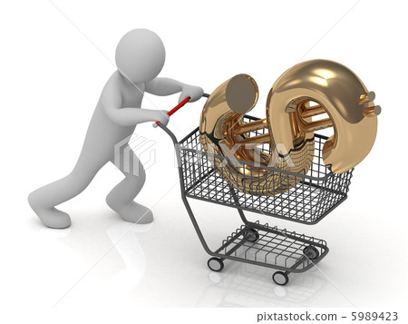 3D small man and shopping trolley 3D small man and shopping trolley 5989423