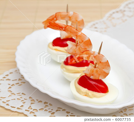 Canape with egg and a shrimp Canape with egg and a shrimp 6007735