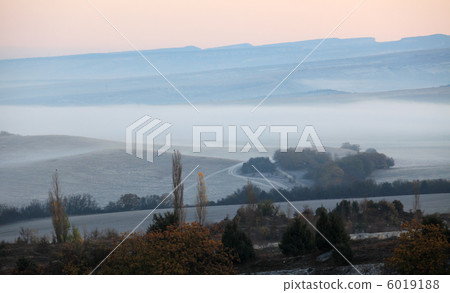 sunrise in the mountains. Cave city Eski-Kermen, Crimea, Ukraine 6019188