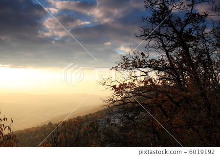 sunset in the mountains. Cave city Eski-Kermen, Crimea, Ukraine 6019192