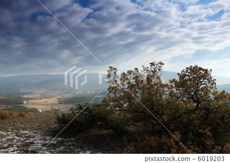 clouds on the mountain. Cave city Eski-Kermen, Crimea, Ukraine V 6019203