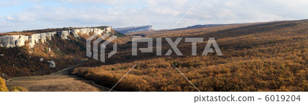 clouds on the mountain. Cave city Eski-Kermen, Crimea, Ukraine V 6019204
