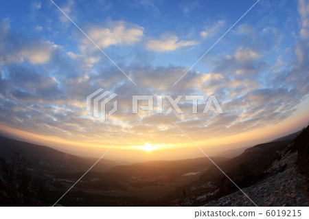 sunset in the mountains. Cave city Eski-Kermen 6019215