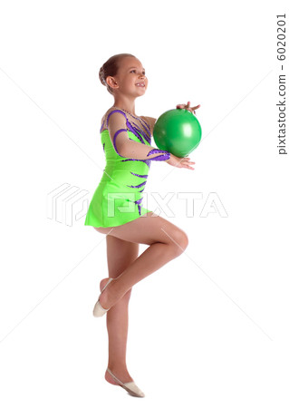 young child gymnast dance with green ball young child gymnast dance with green ball 6020201